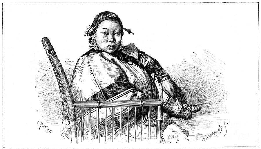 Woman With Bound Feet, China, 19th Drawing by Print Collector