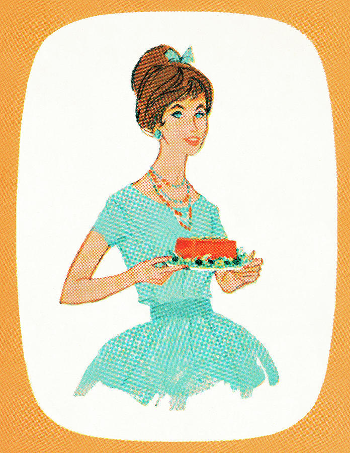 Vintage Drawing - Woman with food by CSA Images