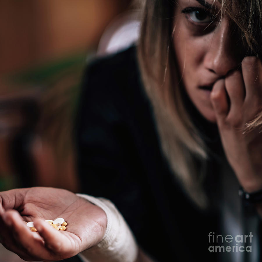 Mental Photograph - Woman With Mental Health Problems With Antidepressant Pills by Microgen Images/science Photo Library