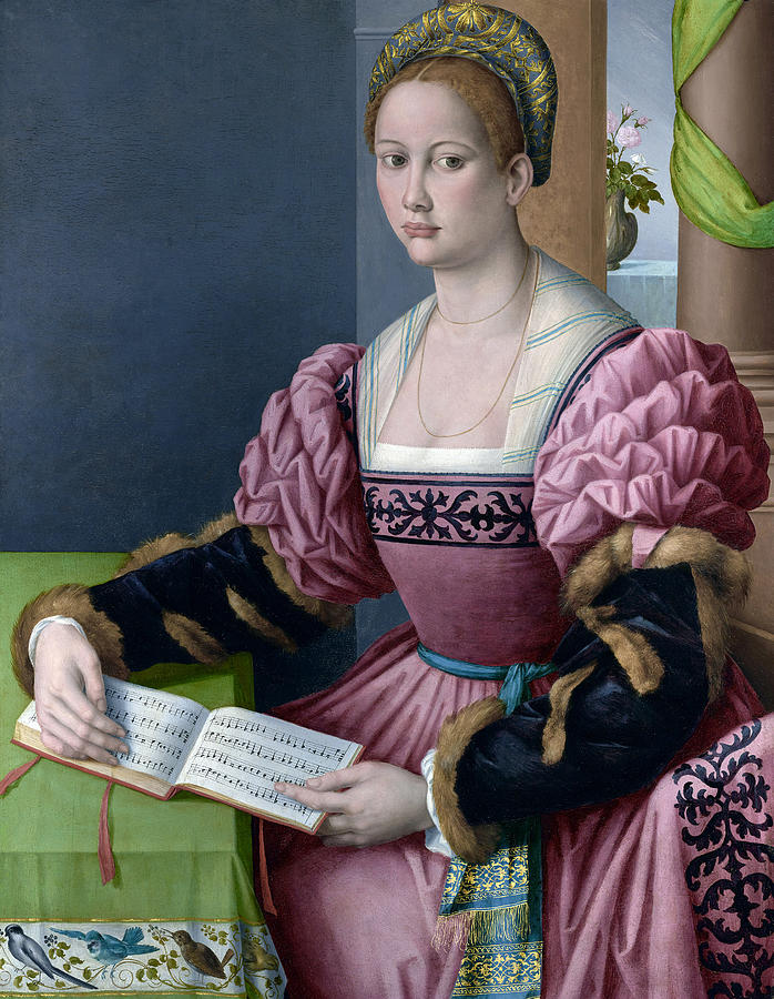 Music Painting - Portrait of a Woman with a Book of Music, C1542 by Bacchiacca