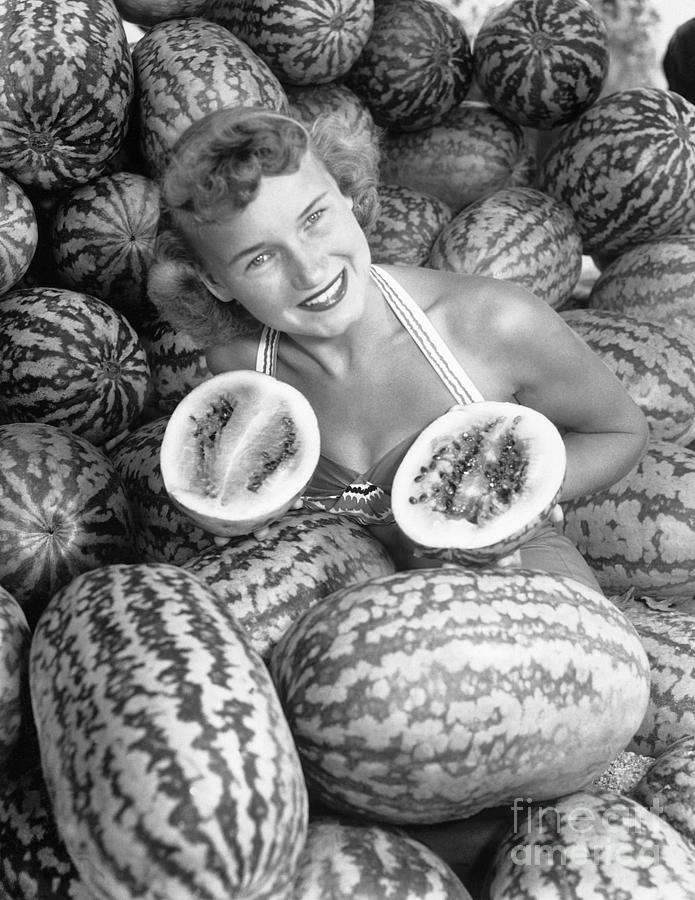 Woman With New Type Of Watermelons Photograph by Bettmann