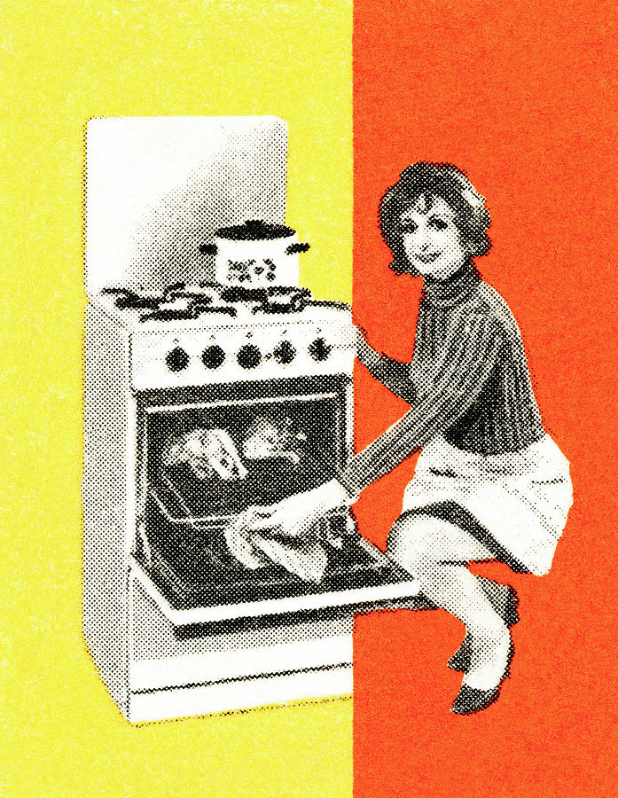 Vintage Drawing - Woman with oven by CSA Images