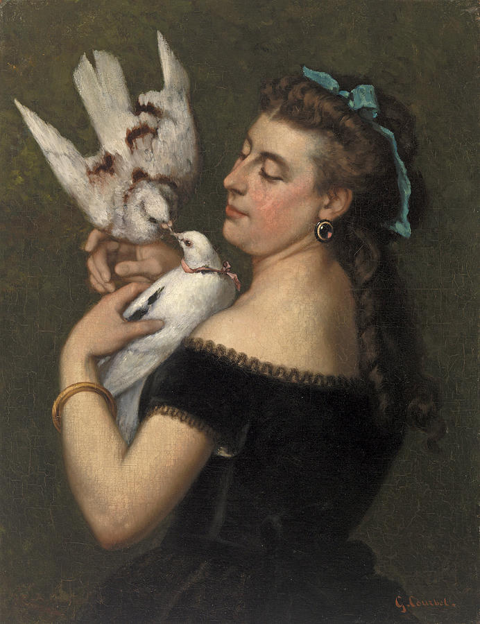 Woman with Pigeons Painting by Gustave Courbet