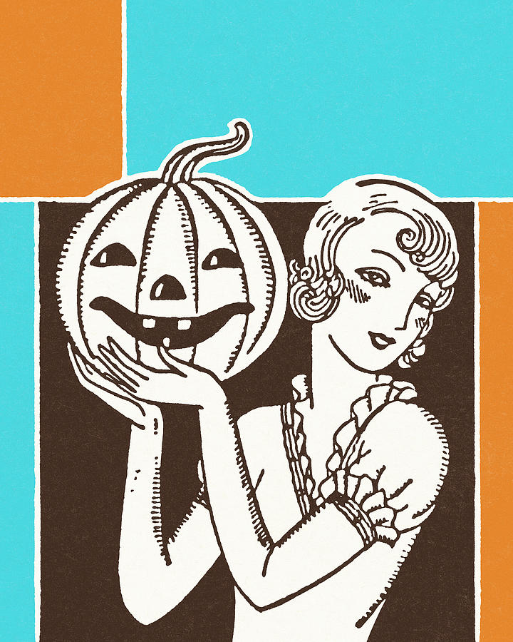 Fall Drawing - Woman with pumpkin by CSA Images