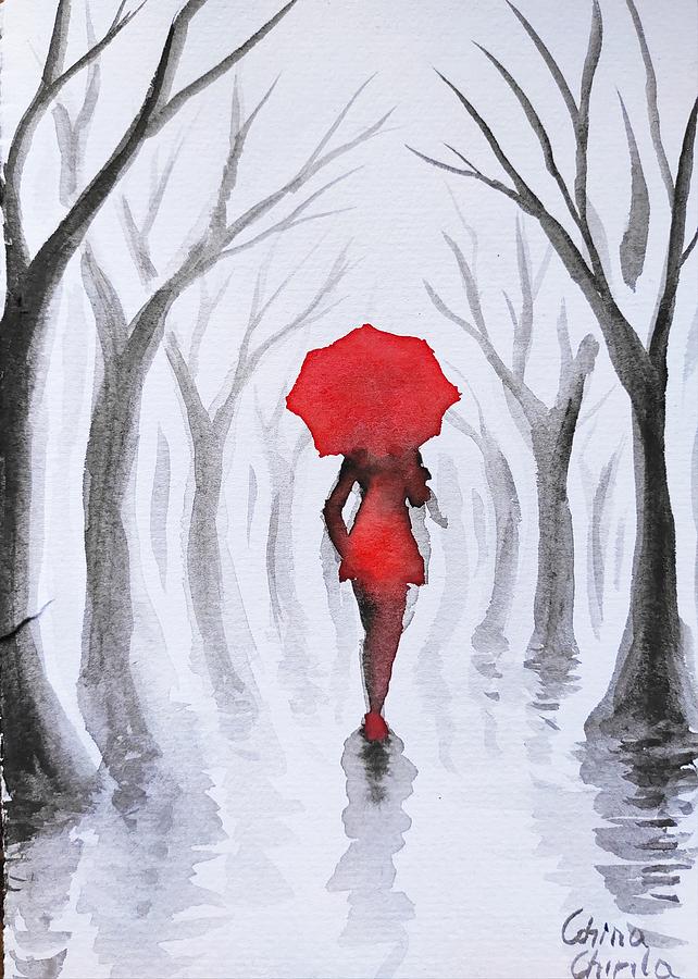 Woman With Red Umbrella Painting By Chirila Corina Fine Art America ...