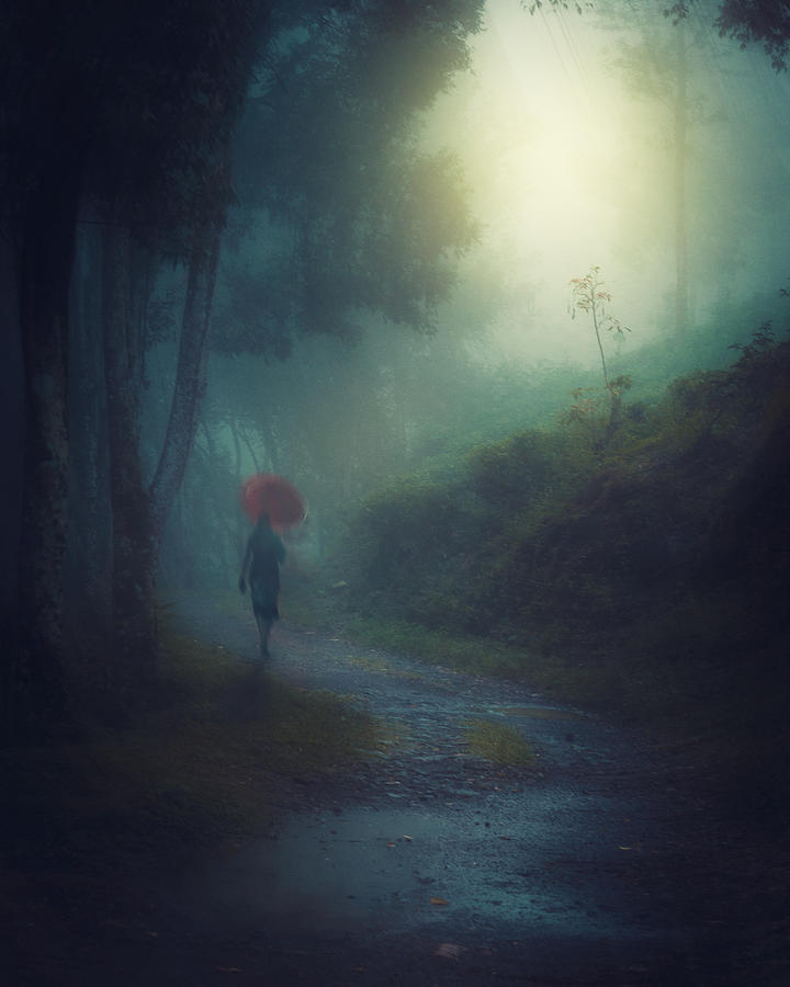 Tree Photograph - Woman With Red Umbrella by Rudi Gunawan