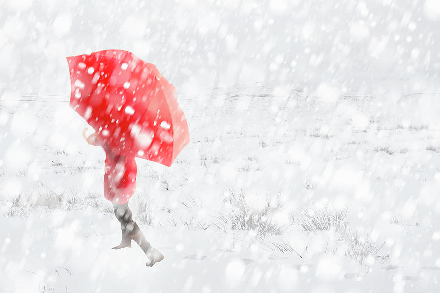 Woman With Red Umbrella Walking Through Photograph by Andrew Bret Wallis