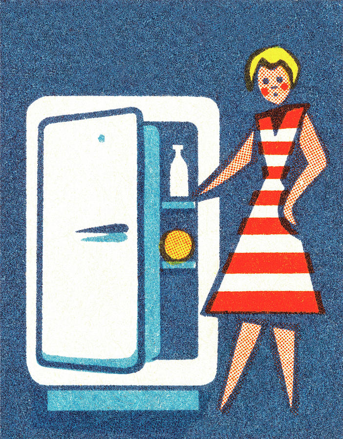 Vintage Drawing - Woman with refrigerator by CSA Images