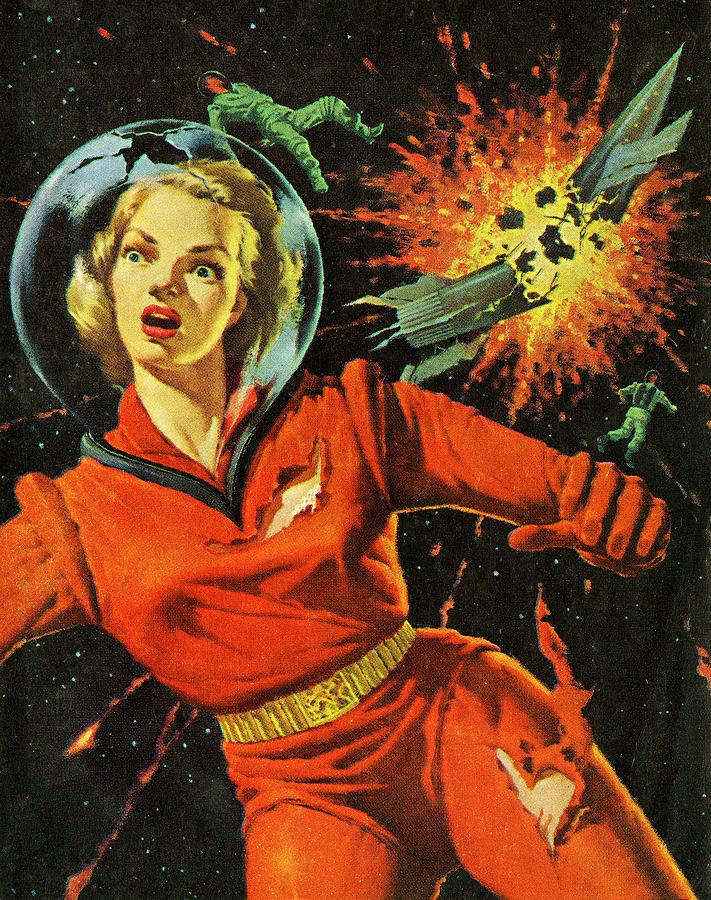 Science Fiction Drawing - Woman With Rocket Exploding by CSA Images