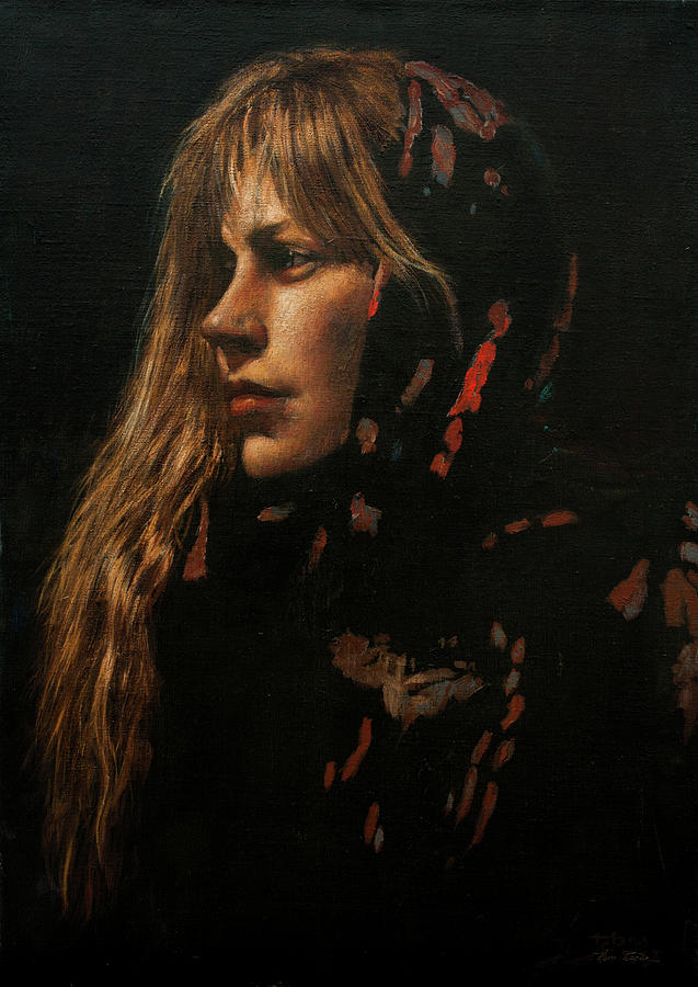 Woman with Shawl Painting by Hans Egil Saele