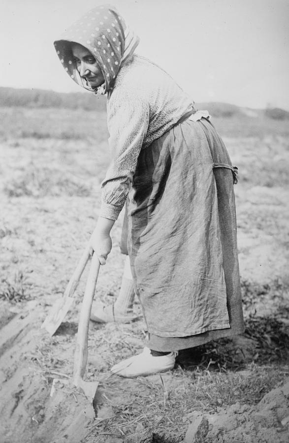 Woman with shovel in Belgian Field Painting by Unknown