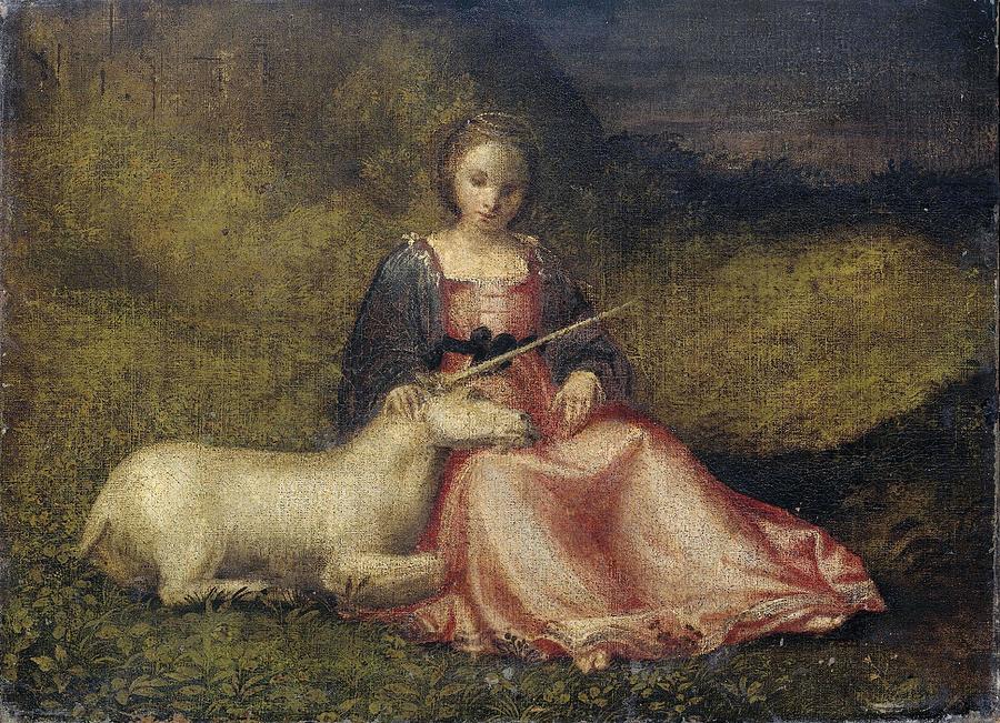 Woman with Unicorn. Painting by Giorgione -rejected attribution-