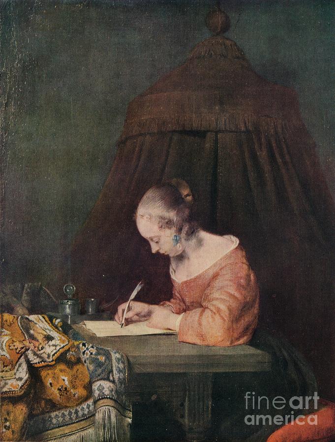 Woman Writing A Letter, C1655, 1938 Drawing by Print Collector