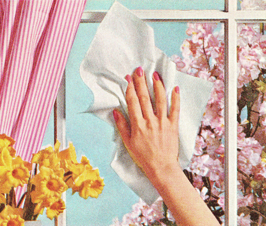 Spring Drawing - Womans Hand Cleaning Window by CSA Images