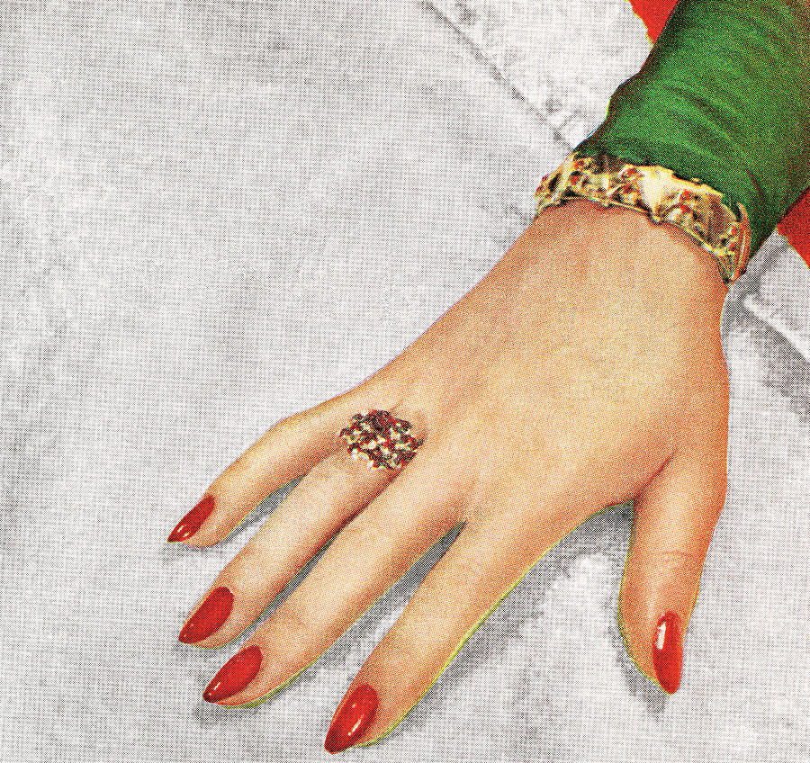 Vintage Drawing - Womans hand with red fingernails by CSA Images