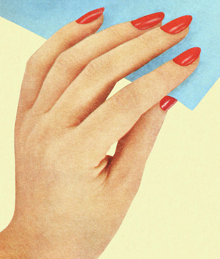 Vintage Drawing - Womans Hand With Red Nail Polish by CSA Images