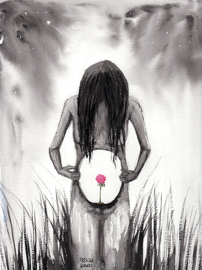 Black And White Painting - Womb Flower by Priscila Soares