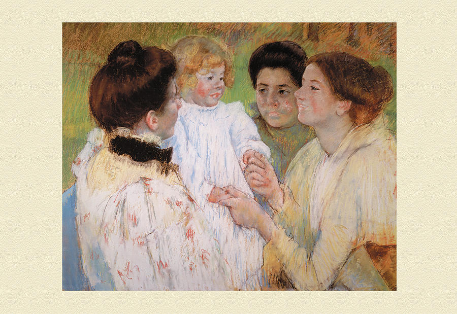 Women Admiring a Child Painting by Mary Cassatt