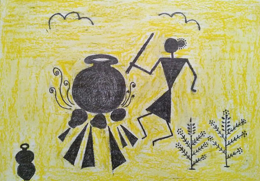 Warli art | Tribal art | Warli art drawing with oil pastels - YouTube