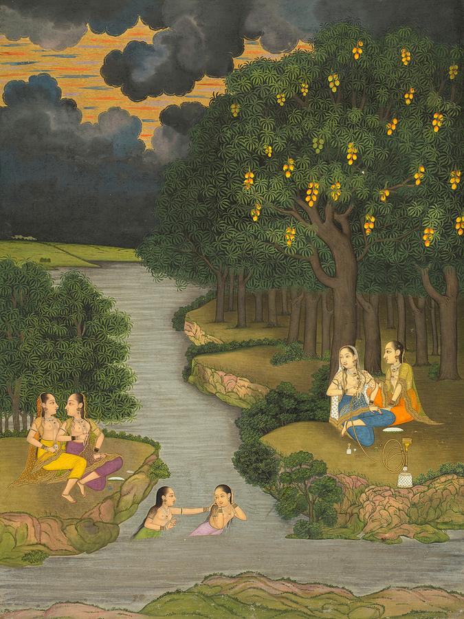 Tree Painting - Women Enjoying The River At The Forests Edge by Mountain Dreams