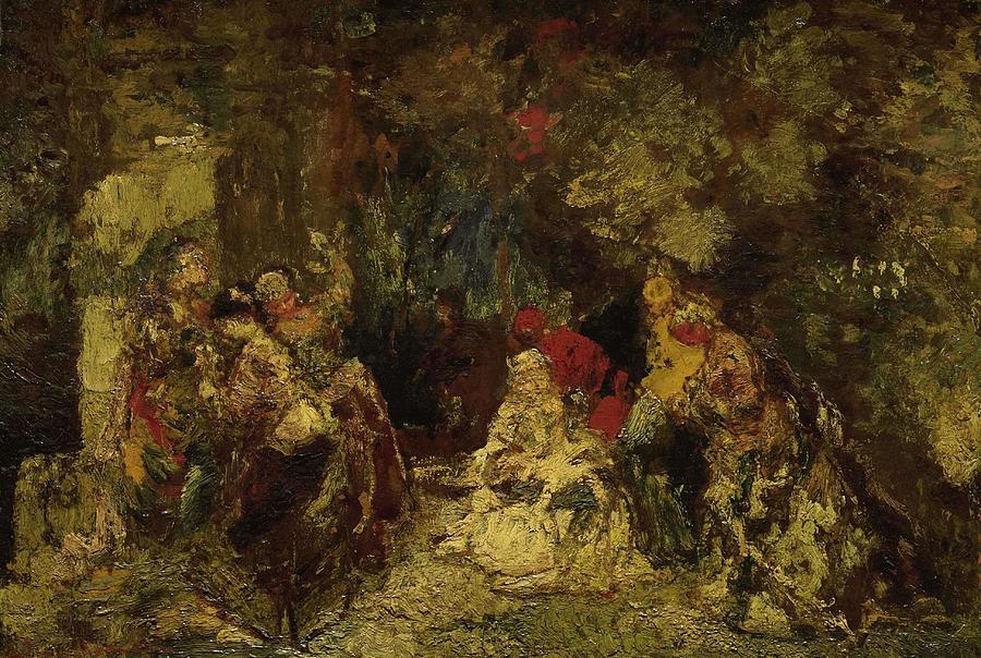 Women in a forest. Painting by Adolphe Joseph Thomas Monticelli