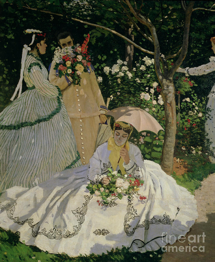 Women In The Garden, Detail Of A Seated Woman With A Parasol, 1866 Painting by Claude Monet