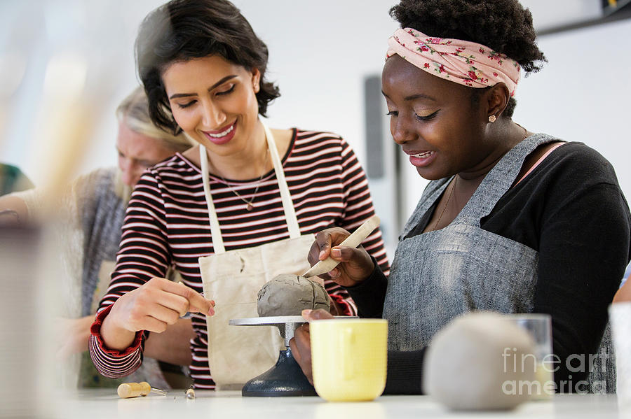 Women Molding Clay In Art Class Photograph by Caia Image/science Photo ...