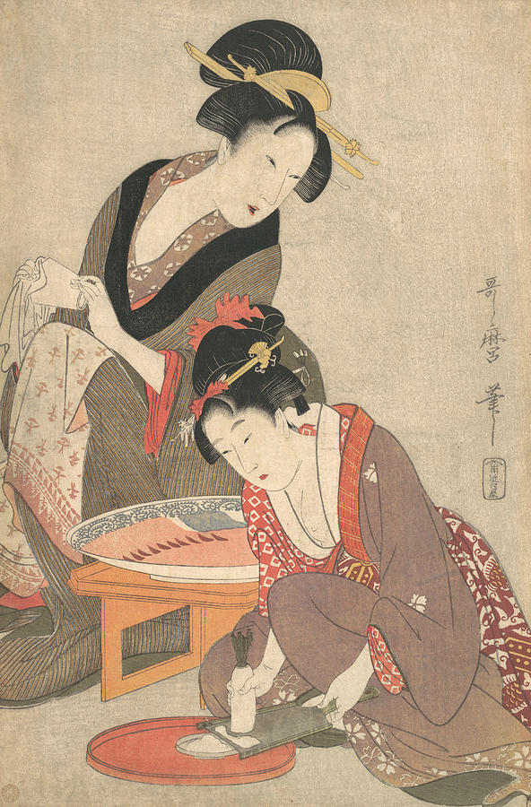 Women Preparing Sashimi Relief by Kitagawa Utamaro