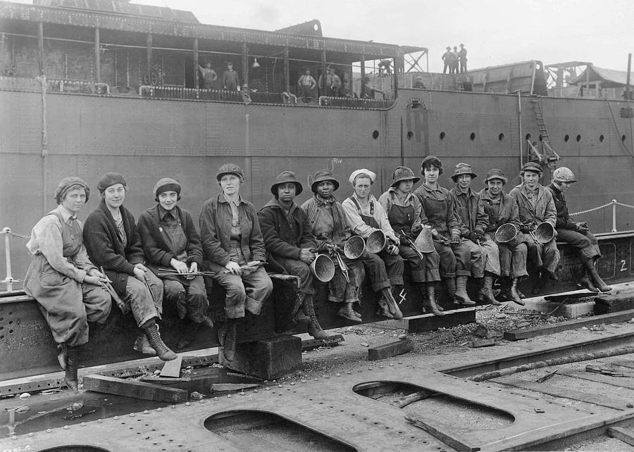 Portrait Painting - Women Rivet Heaters and Passers on  Puget Sound Navy Yard 1919 by Celestial Images