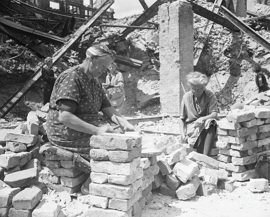 Women Salvaging Bricks From Bombed Photograph by Bettmann
