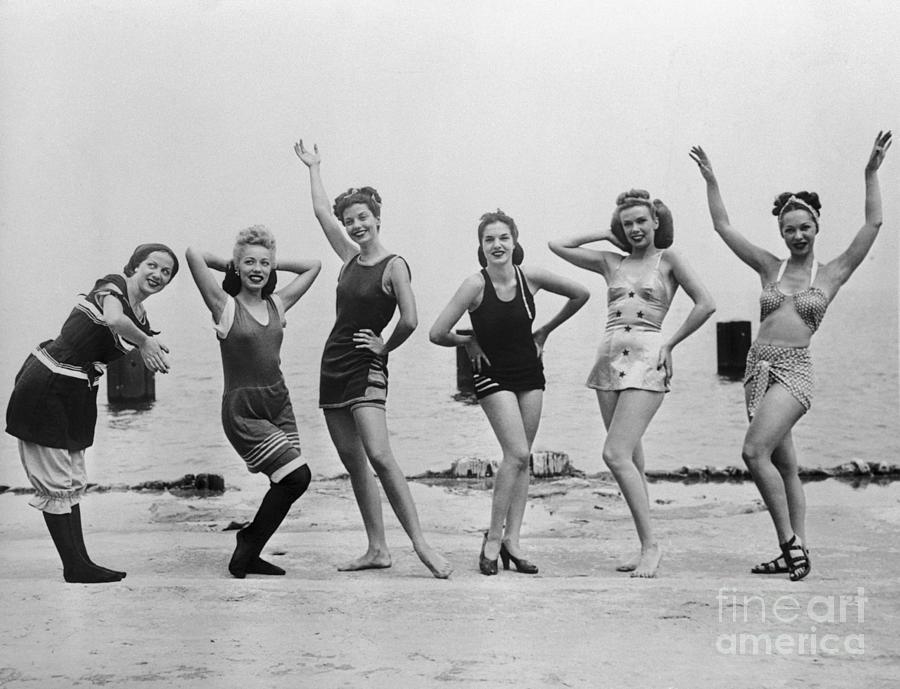 Women Wearing Progression Of Swimsuit by Bettmann
