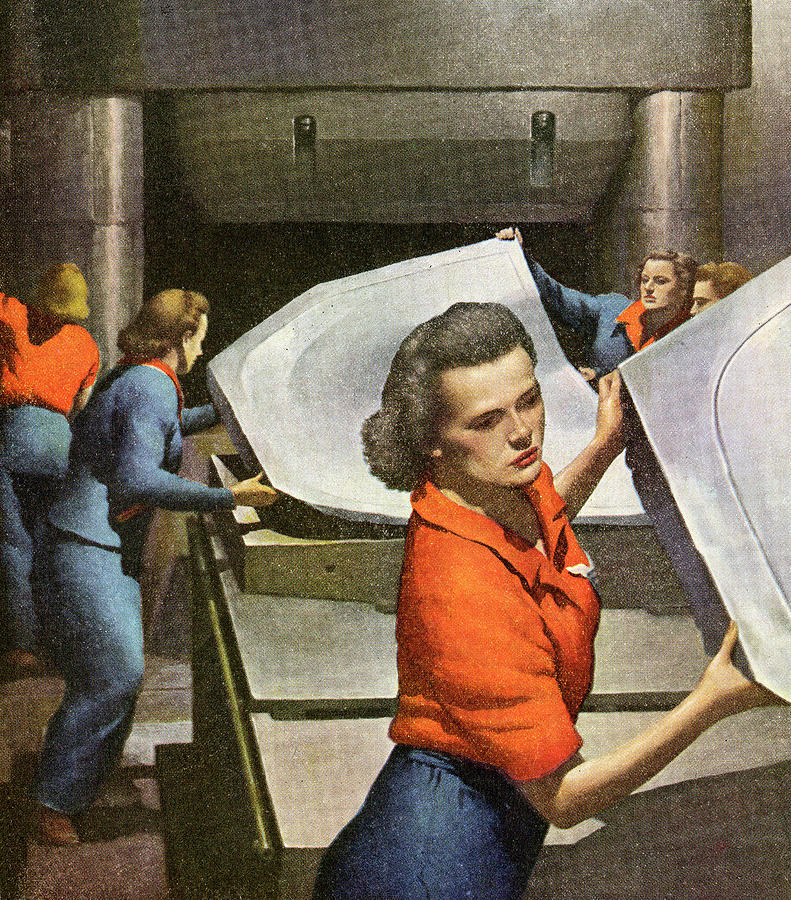 Vintage Drawing - Women Working in Factory by CSA Images