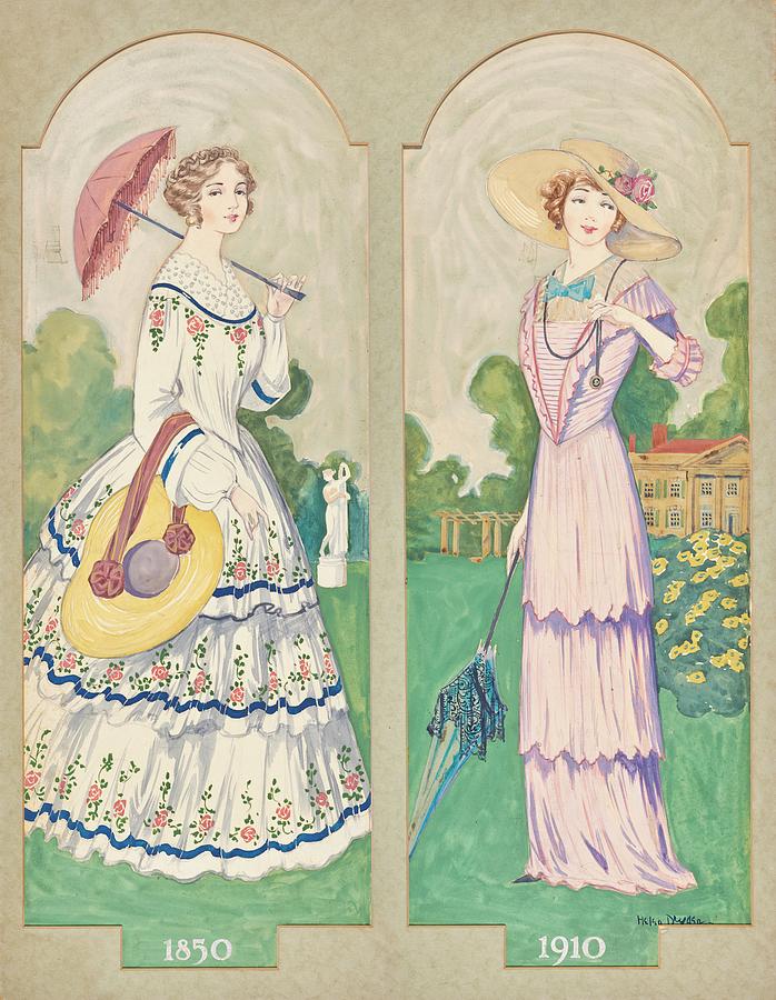 Pattern Painting - Womens Afternoon Gowns From 1850 Versus From 1910 by Helen Dryden
