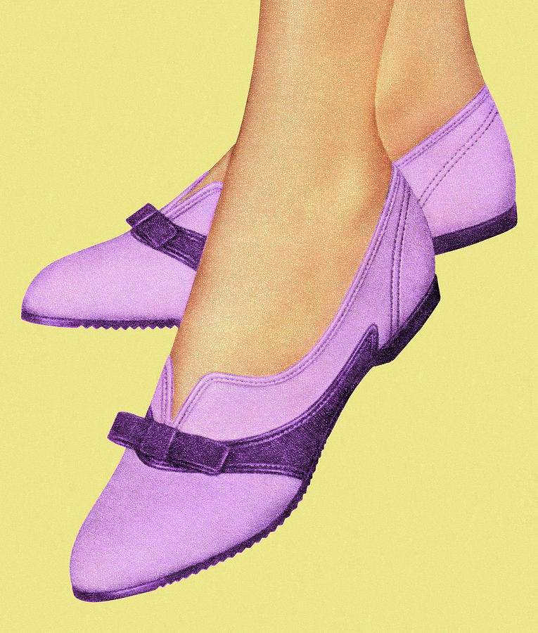 Vintage Drawing - Womens Purple Shoes by CSA Images