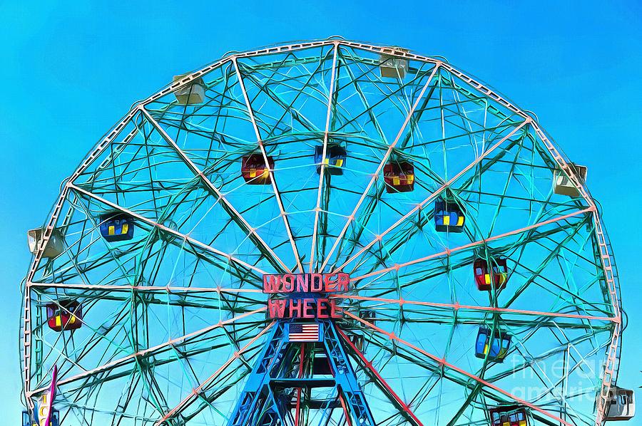 Beach Digital Art - Wonder Wheel Coney Island NY by Edward Fielding