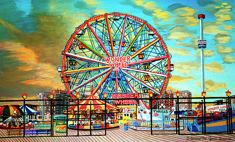 Wonder Wheel sharper and brighter Painting by Bonnie Siracusa