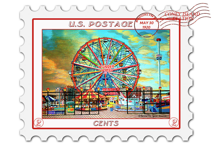 Wonder Wheel Stamp Version Painting by Bonnie Siracusa