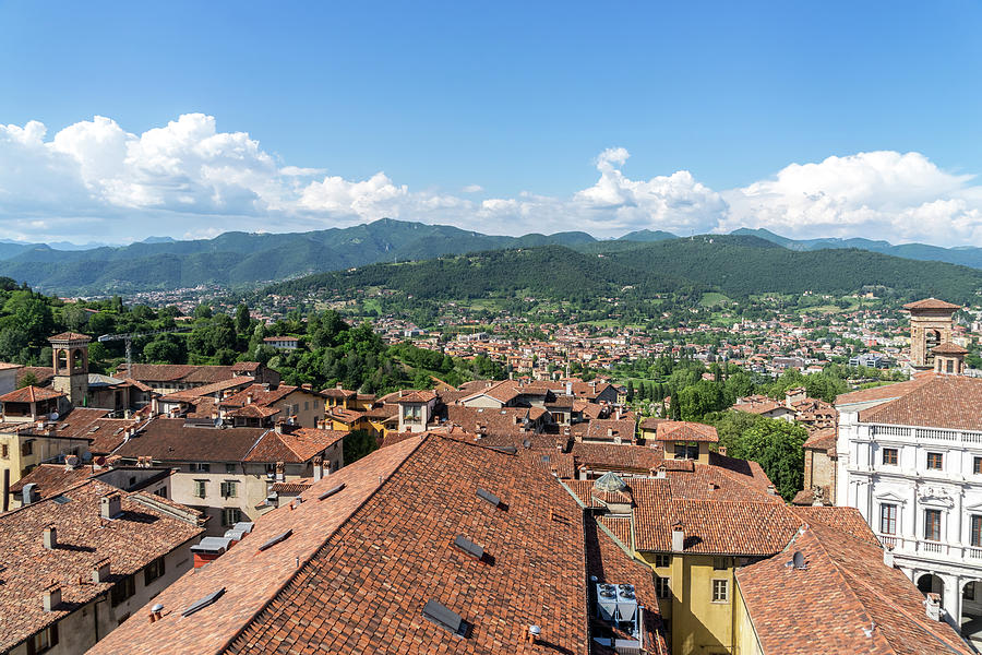 Wonderful Bergamo - Terracotta Rooftops and Bergamasque Alps Looking North Photograph by Georgia Mizuleva