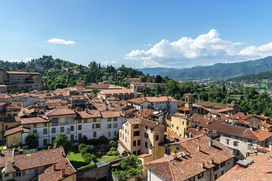 Wonderful Bergamo - Terracotta Rooftops and Bergamasque Alps Looking Northwest Photograph by Georgia Mizuleva