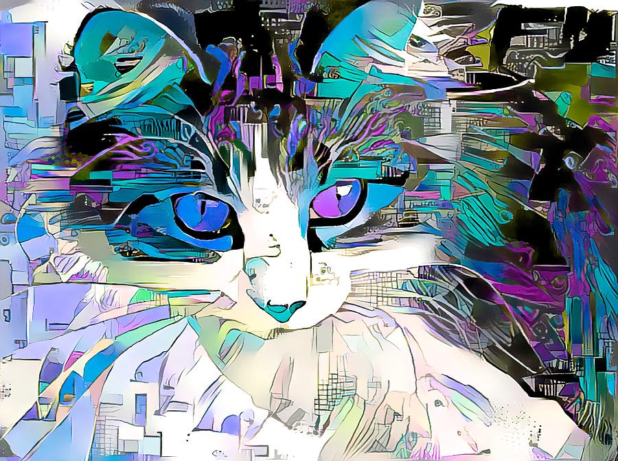 Wonderful Cat Art Blue Digital Art by Don Northup