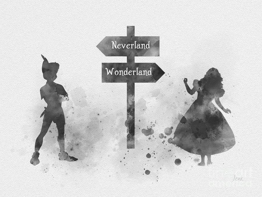 Wonderland or Neverland black and white Mixed Media by My Inspiration