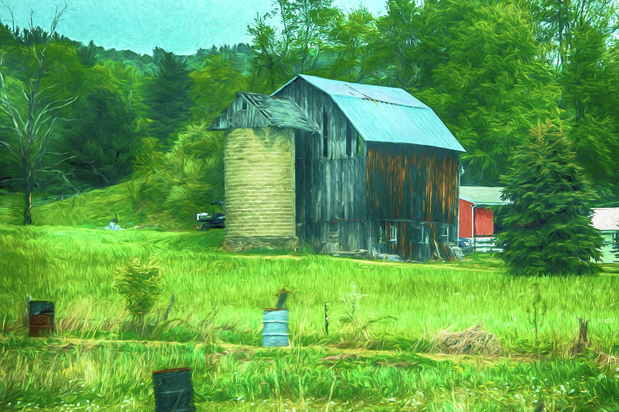 Wood barn and silo Photograph by Alan Goldberg