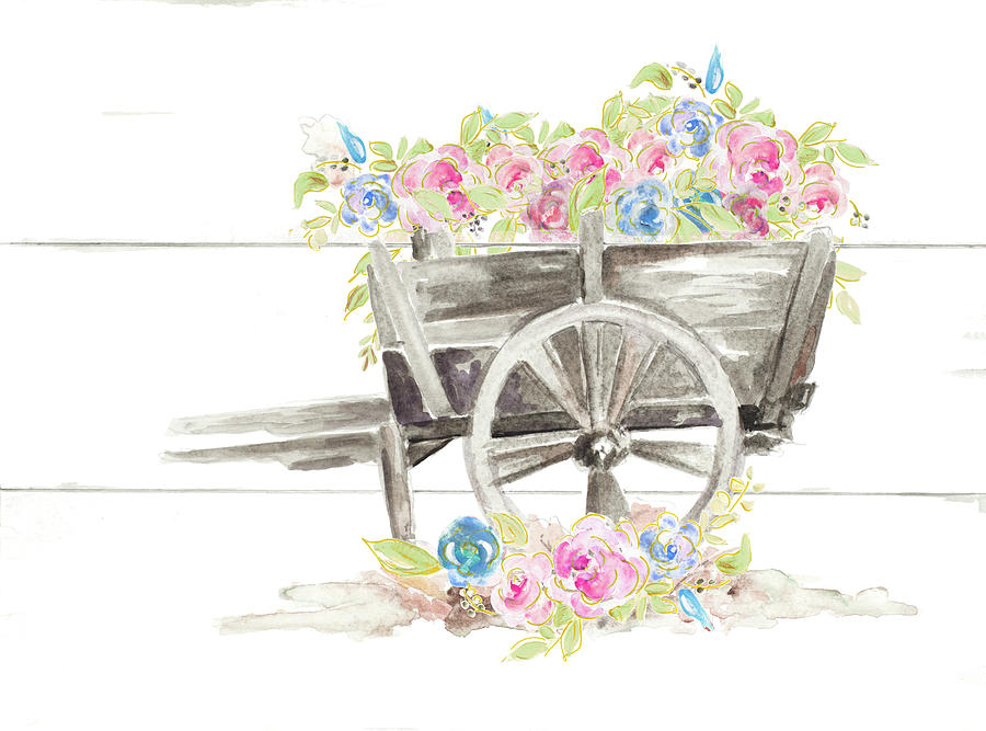 Holiday Mixed Media - Wood Cart Floral by Patricia Pinto