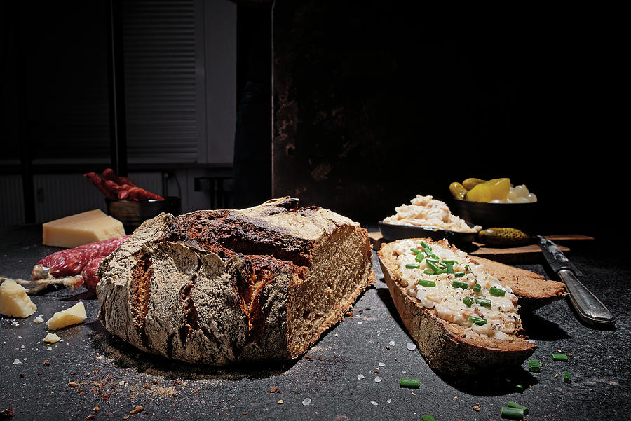 Wood-fired Bread With Goose Lard, Salami, Cheese And Mixed Pickles Photograph by Torri Tre