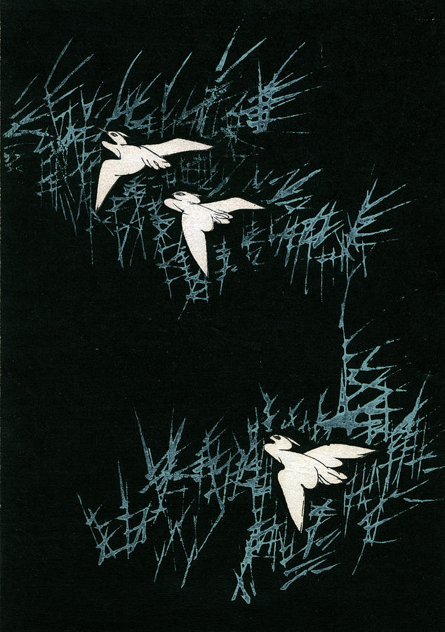 Woodblock Print Of Cranes Photograph by Graphicaartis