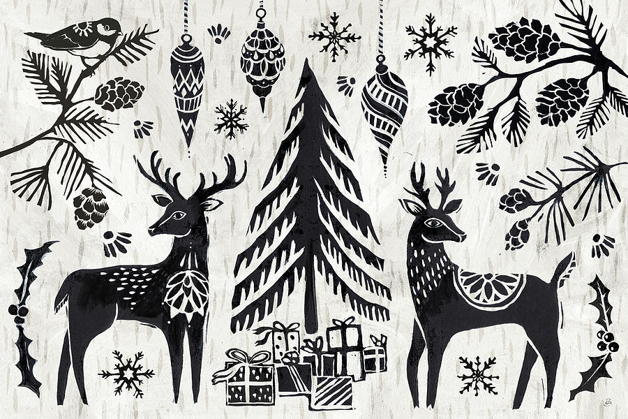 Animal Mixed Media - Woodcut Christmas I by Daphne Brissonnet