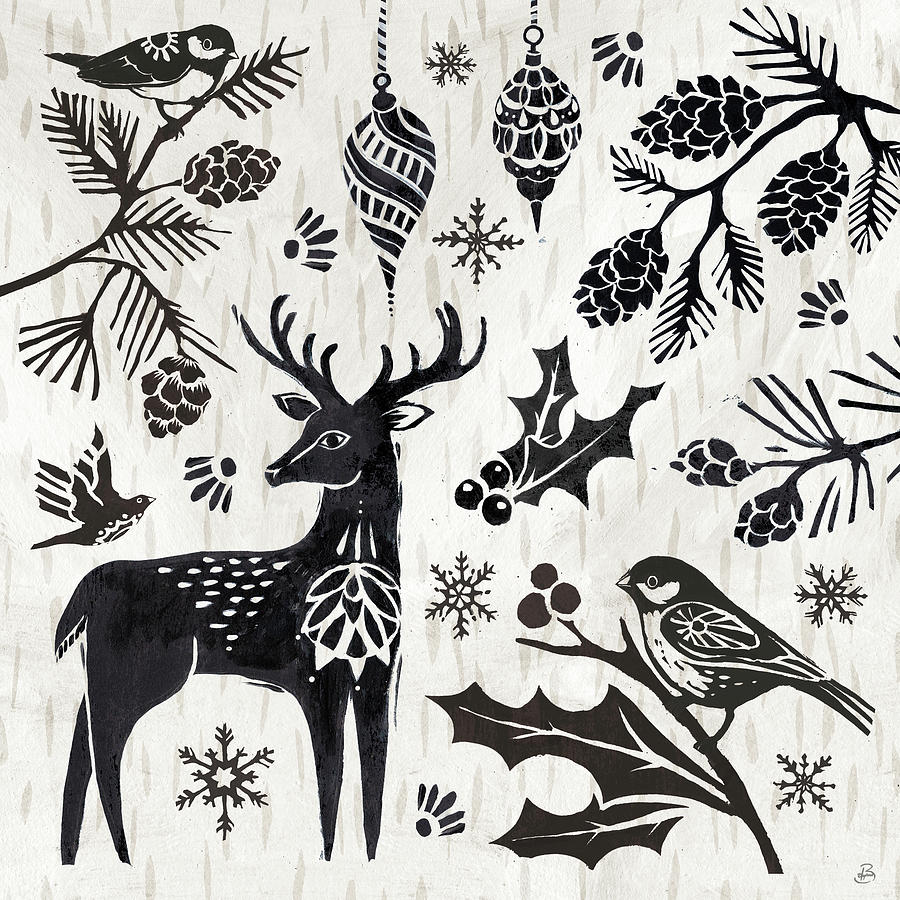 Animal Mixed Media - Woodcut Christmas IIi by Daphne Brissonnet