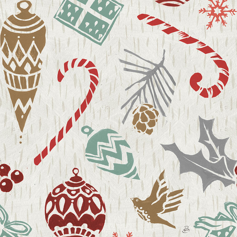 Animal Painting - Woodcut Christmas Pattern Icolor by Daphne Brissonnet