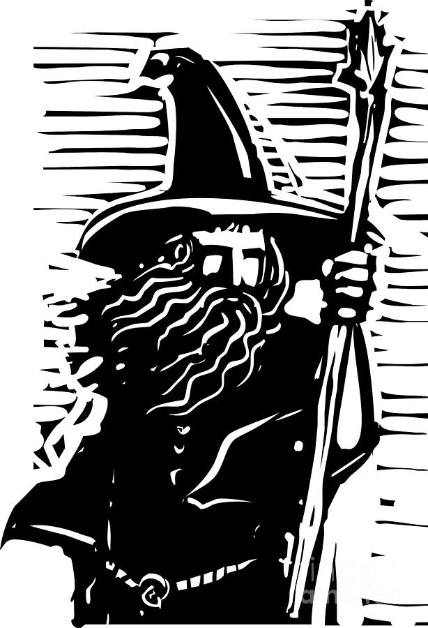 Woodcut Style Image Of A Magical Wizard Digital Art by Jef Thompson ...