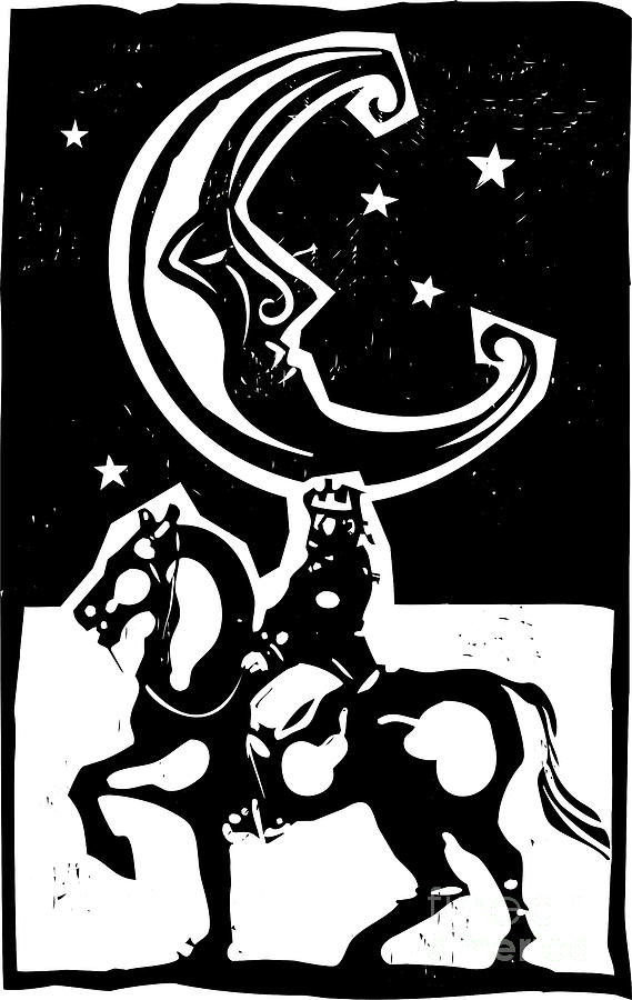 Magic Digital Art - Woodcut Style Moon And Mounted King On by Jef Thompson Magic Digital Art - Woodcut Style Moon And Mounted King On by Jef Thompson